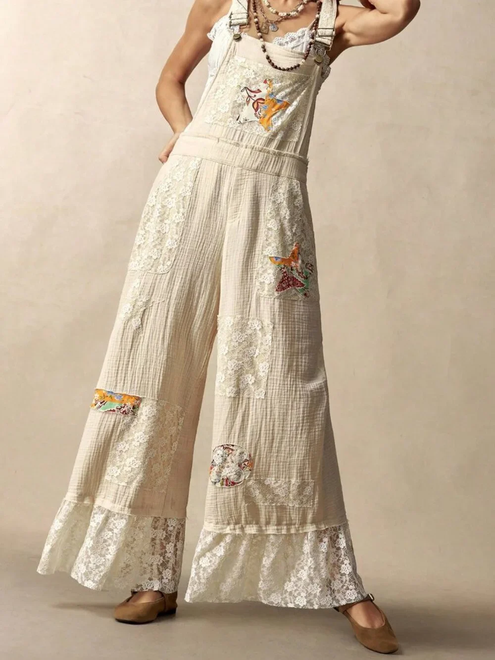 Multicolor Elegant Boho Women's Cotton Patchwork Print Jumpsuit
